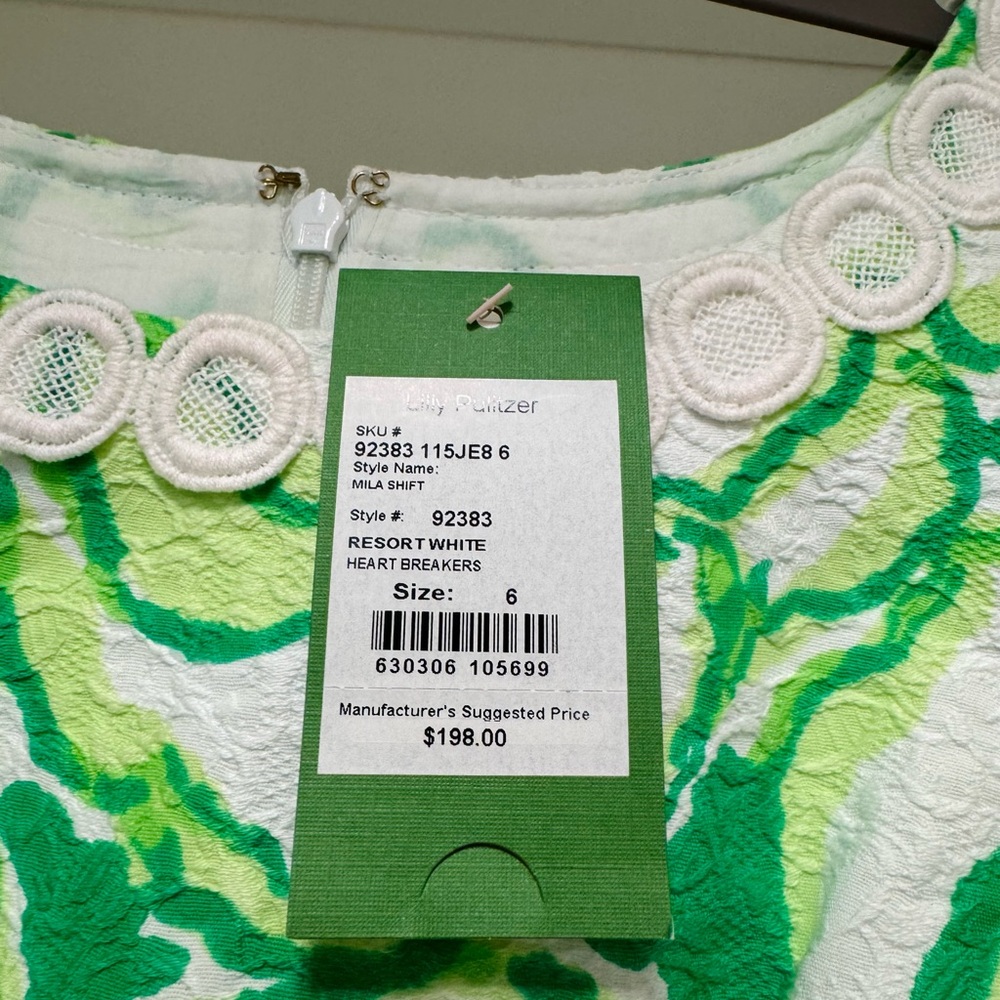 Lilly Pulitzer Mila Floral Green White Sleeveless Shift Dress Lace Size 6 NWT - Picture 2 of 3